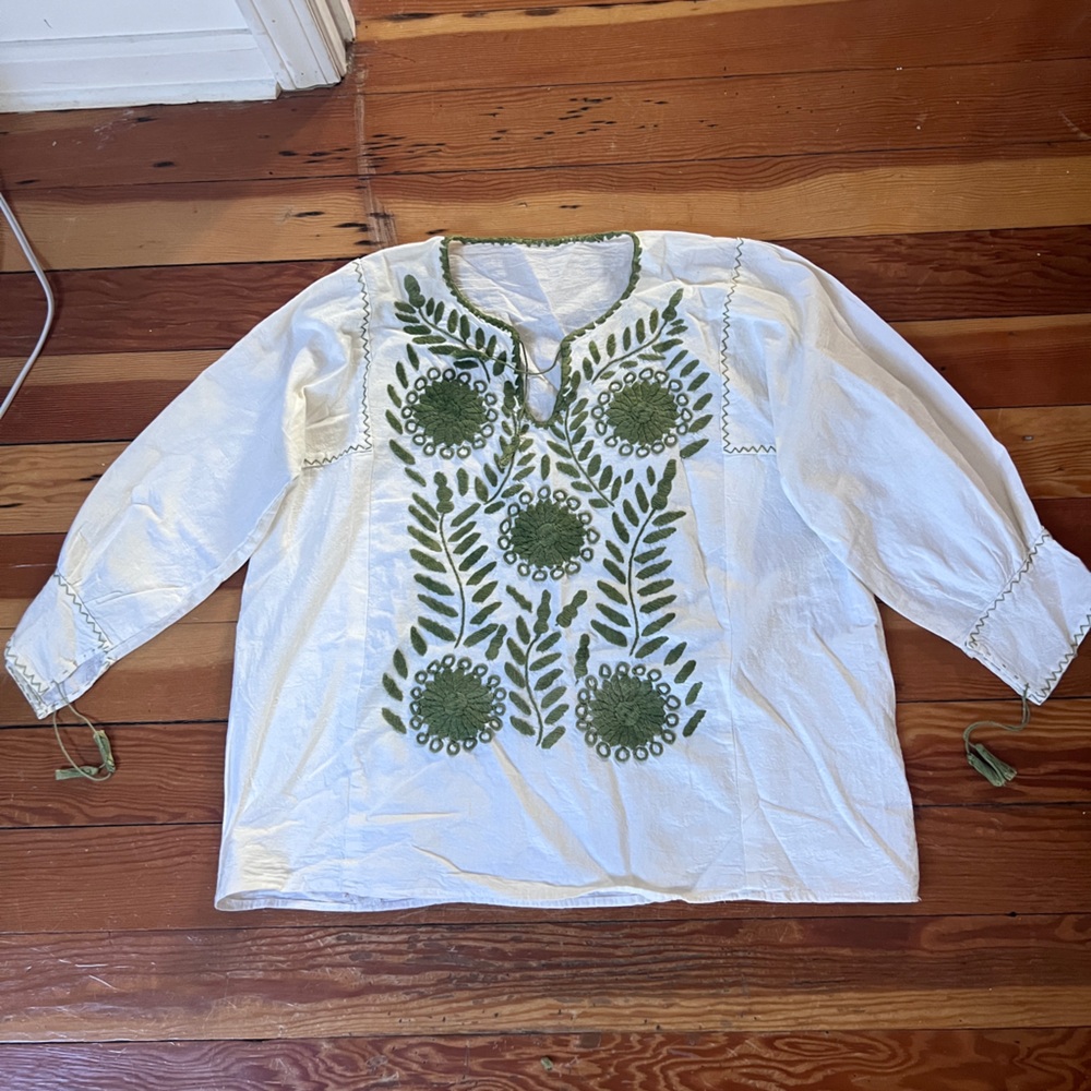 Linen embroidered peasant top hand made